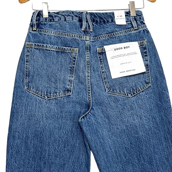 Good American Good Boy Jean Sz 2 26 Distressed High Rise Side Slit Stretch Denim - Picture 10 of 12